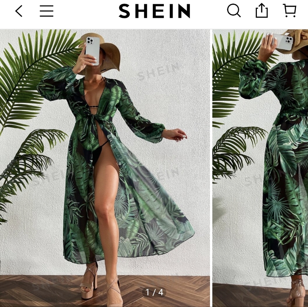Shein Tropical Tie Cover-up